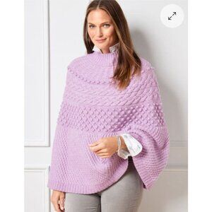 NWT! Talbots Chunky Cable Knit Poncho Lilac Size Large Mockneck Retail $169 Boho
